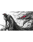 Desk pad featuring Guts in his Berserker Armor with the red-eyed Beast of Darkness emerging, 40x20 inches, perfect for adding raw power and intensity to your workspace.