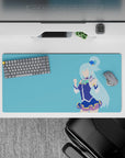 KonoSuba Aqua anime mouse pad, 32x16 inches, minimalist design with Aqua's iconic blue outfit, sky background.