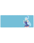 Anime mouse pad 32x12 inches featuring Aqua from KonoSuba in a minimalist design, vibrant blue outfit against sky background.