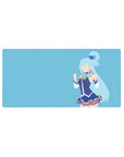 KonoSuba Aqua anime mouse pad, size 32x16 inches, features minimalist design with Aqua's bold blue outfit and sky backdrop.