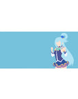 Anime desk pad featuring Aqua from KonoSuba in minimalist style, size 36x16 inches. Bold colors, clean design.