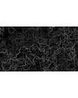 Desk pad featuring gridded topographic design, 40x20 inches, with intricate white contour lines and a sleek grid on a black background for a modern aesthetic.