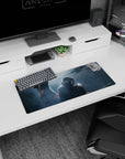 28x12 inches Naruto Shippuden mouse pad featuring Itachi Uchiha crouched in rain as Kisame stands guard.
