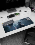 32x12 inches Naruto Shippuden mouse pad showing Itachi Uchiha crouched as Kisame stands guard in rain.