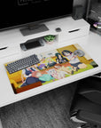 32x16 inches anime girl mouse pad featuring Tohru in maid outfit with Kanna shocked and Fafnir.