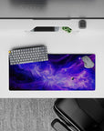Cosmic purple and indigo mouse pad 28x12 inches in a dreamy, cozy lavender starfield vibe.