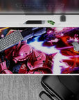 Neon magenta blasts, deep blacks, and streaky blues anime desk pad 40x20 inches for sleek cockpit vibes.