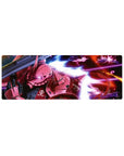 32x12 inches anime mouse pad with red Zaku II armor panels, Zeon insignia, and bazooka space theme.