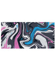 Abstract wave 32x16 mouse pad featuring bold swirls of pink, blue, and charcoal for a creative, fluid workspace vibe