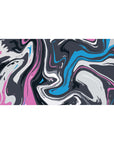 Abstract wave 40x20 desk pad with bold swirls of pink, blue, and charcoal, adding creativity and fluid movement to your workspace