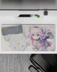 32x16 inches anime girl mouse pad in soft cream, snowy white, and pastel lilac with subtle sparkle vibes.