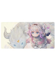 32x16 inches anime girl mouse pad with Kanna Kamui, fluffy dragon friend, sparkles, and golden butterfly.