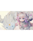 Anime girl desk pad 40x20 inches with Kanna and fluffy dragon, sparkles and butterfly, smooth glide.