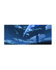 28x12 inches anime mouse pad with girl in blue yukata in tall grass under twin comets and stars.