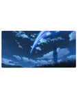 32x16 inches anime mouse pad with girl in blue yukata in tall grass under twin comets and stars.