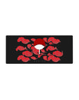 Streamlined Uchiha fan mouse pad 28x12 featuring iconic symbol and red clouds for bold workspace flair