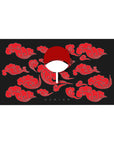 Uchiha legacy desk pad 40x20 featuring iconic fan symbol and red clouds for bold shinobi-inspired style