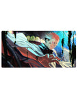 Mouse pad featuring Sukuna, the King of Curses, 32x16 inches, with glowing eyes and a sinister grin that capture his power and menace.