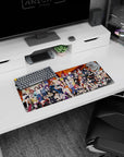 Naruto kunoichi anime girl mouse pad 28x12 inches with headbands, fishnets, heels, and smirks.