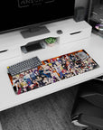 Kunoichi in headbands, fishnets, and open jackets on anime girl mouse pad 32x12 inches, poster-like scene.