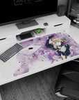 Violet Evergarden reaching for sealed envelopes on a 40x20 inches anime girl desk pad with violet roses.