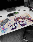 40x20 inches Nekopara desk pad featuring Chocola and Vanilla smiling with perked ears and neat bows.