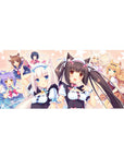 Nekopara anime girl desk pad 36x16 inches with Chocola and Vanilla, cat ears, bows, and candy accents.