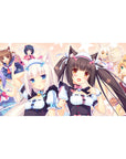 40x20 inches anime girl desk pad with Nekopara catgirls, bows, polka dots, and candy accents.
