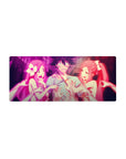 28x12 inches anime mouse pad with neon-pink chaos scene, cathedral windows, ribbons, and ghostly hands.