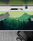 40x20 inches mouse pad showcasing a hiker's silhouette with rich green tones, perfect for outdoor enthusiasts.