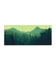 Mouse pad featuring a hiker's silhouette, 28x12 inches, with rich greens for a nature-filled, calming workspace.