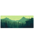 Compact 32x12 inches mouse pad featuring a hiker's silhouette with rich greens for an adventurous, serene workspace.