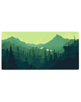 Mouse pad with a hiker's silhouette, 32x16 inches, featuring rich greens for a calming, outdoor-inspired aesthetic.