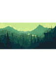 Mouse pad featuring a hiker's silhouette, 36x16 inches, with rich greens for an adventurous and calming workspace.