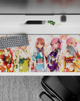 Pastel petal sky mouse pad 36x16 inches in cozy pinks, reds, blues, violet and green bow.