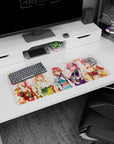 32x12 inches mouse pad showing five smiling yukata girls waving together in a cozy festival scene.