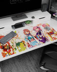 40x20 inches anime desk pad featuring five smiling yukata girls waving together under falling petals.