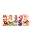 28x12 inches anime girl mouse pad with five yukata festival girls, petals drifting, pastel sky backdrop.