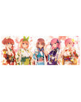 32x12 inches anime girl mouse pad with five yukata festival girls lined up under drifting petals.