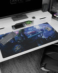 Large 40x20 inches mouse pad featuring Spike Spiegel in a cyberpunk world with glowing skyline and Red Tail for a noir vibe.