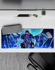 32x12 inches mouse pad with Esdeath design, blending her on an ice throne surrounded by frozen swords, under a midnight blue sky for chilling beauty.