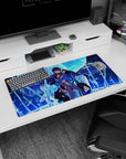 Modern 32x16 inches mouse pad featuring Esdeath design, with a frozen throne, swords, and midnight blue sky to highlight her chilling strength.