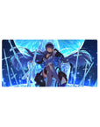 Mouse pad featuring Esdeath design, 32x16 inches, with Esdeath on a throne of ice and frozen swords under a midnight blue sky for a powerful look.