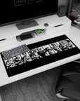 Artistic 36x16 inches desk pad with Luffy, Zoro, Sanji, and the Straw Hat Pirates in powerful black-and-white silhouettes, capturing their iconic strength.
