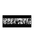 Mouse pad featuring Luffy, Zoro, Sanji, and the Straw Hat Pirates in black-and-white silhouettes, 28x12 inches, showcasing minimalist power.