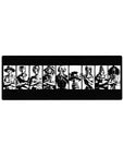 Compact 32x12 inches mouse pad featuring Luffy, Zoro, Sanji, and the Straw Hat Pirates in minimalist black-and-white silhouettes.