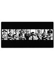 Mouse pad featuring Luffy, Zoro, Sanji, and the Straw Hat Pirates in black-and-white silhouettes, 32x16 inches, a bold minimalist design for fans.