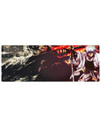 Stormy anime desk mouse pad 32x12 inches with swordsman, ruined city backdrop and monster silhouette.