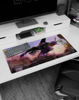 Modern 32x16 inches mouse pad featuring Evangelion Unit-01 design, blending chaos and raw energy as Unit-01 charges through a city, unstoppable.