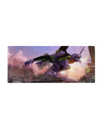 Mouse pad featuring Evangelion Unit-01 design, 28x12 inches, with a bloodstained, unstoppable Unit-01 charging through a collapsing city for raw power.
